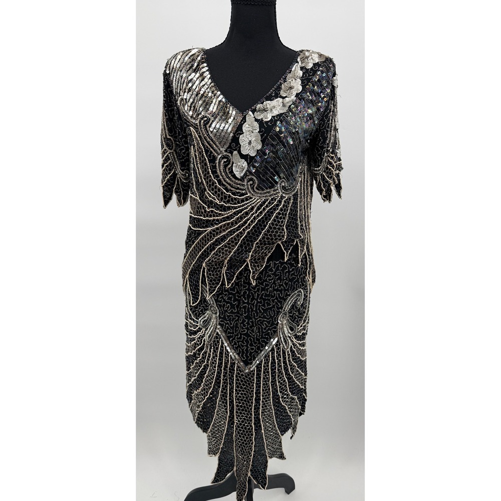 Vintage 80s/90s Maharaj Cotton Candy Silk Beaded Sequin 2 Pc Top Skirt Set S/M
